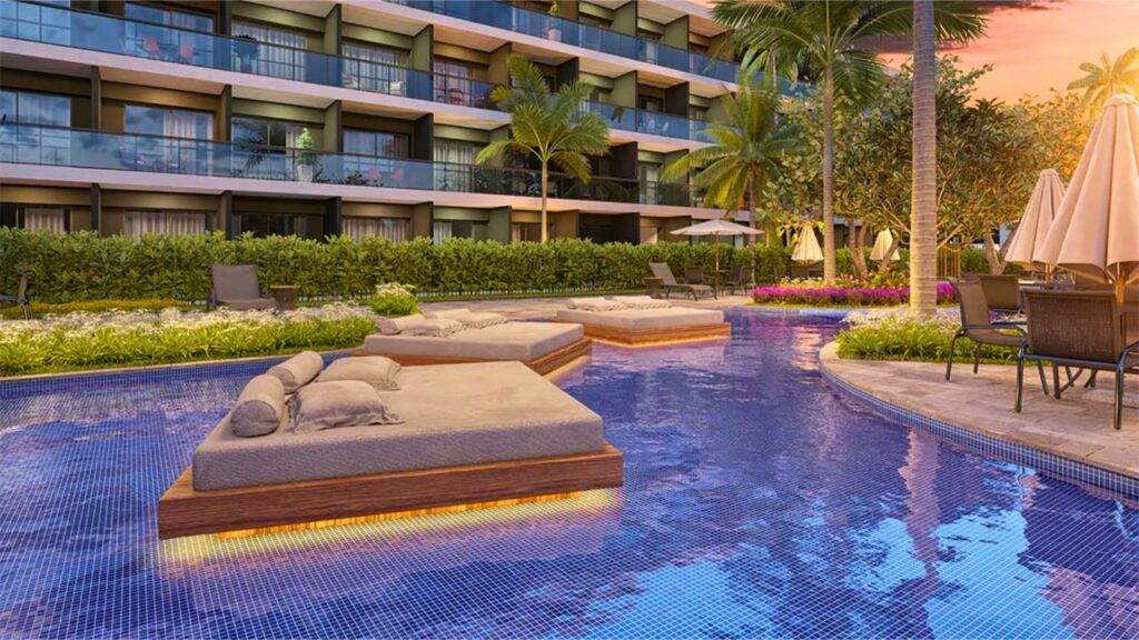 Piscinas e day bads do Makai Acqua Resort em Muro Alto